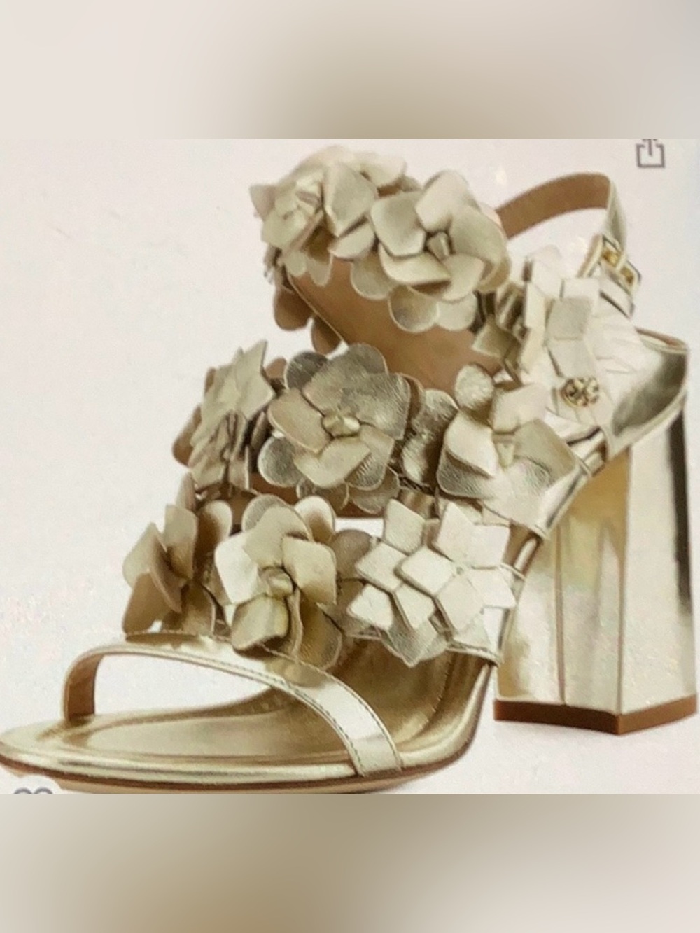 Tory Burch Blossom Floral Metallic Sandals in Gold - Elegant Dress Heels